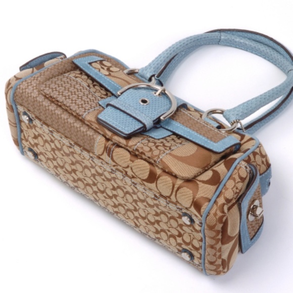 Coach Handbags - COACH SIGNATURE CANVAS, SUEDE & SNAKESKIN SATCHEL